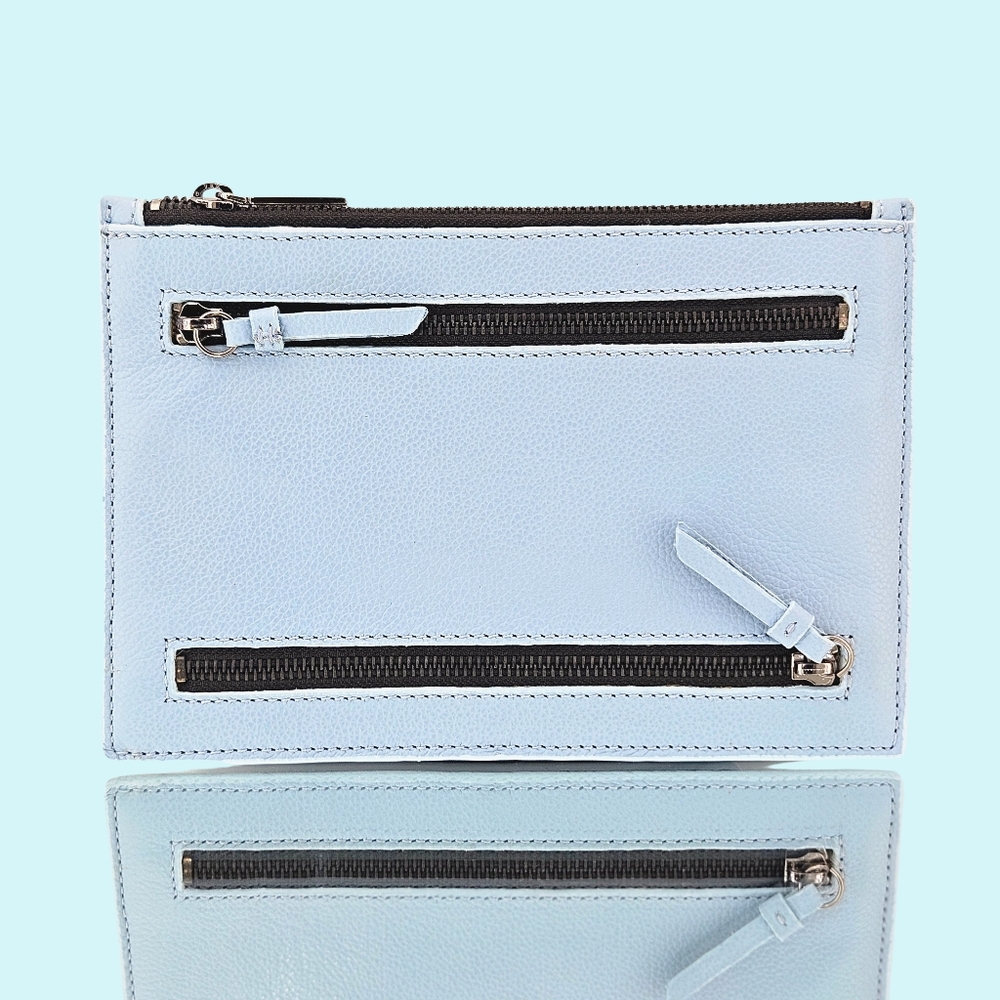 Botkier New York Purse Azzura Blue Chelsea Leather Medium Boxed Clutch Gift Logo